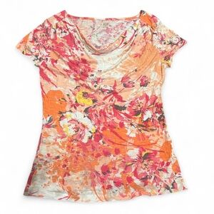 Apt. 9 Floral Short Sleeve Top- Coral and Peach - Size SP